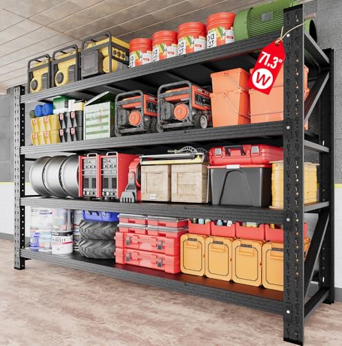 71.3' Wide Heavy Duty Garage Shelving Units,5000LBS Deep Storage Shelves,Black Metal Garage Shelves,Steel Shelf,Large Storage Rack,Industrial Shelving for Shop,Warehouse,Basement,71.3'W x 24'D x 70'H