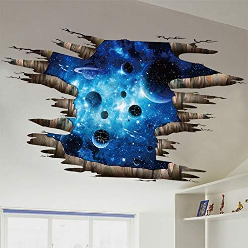 SENGTER Removable 3D Wallpaper Space Decor Universe Wall Art Planet Stickers Galaxy Wall Decor Waterproof Wall Decals Wall Murals Peel and Stick Wall Decorations for Living Room Bedroom Nursery