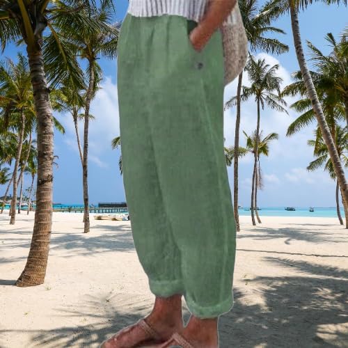 ZOCANIA Cotton Linen Pants for Women Floral Printed Beach Pants Elastic Waist Cropped Trousers Boho Pants with Pockets - Image 5