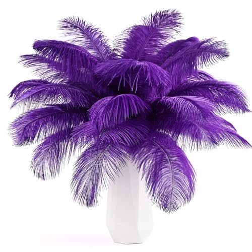 THARAHT Purple Ostrich Feathers 12pcs Natural Bulk 8-10Inch 20cm-25cm for Crafts Wedding Party Centerpieces Halloween and Home Decoration Feather