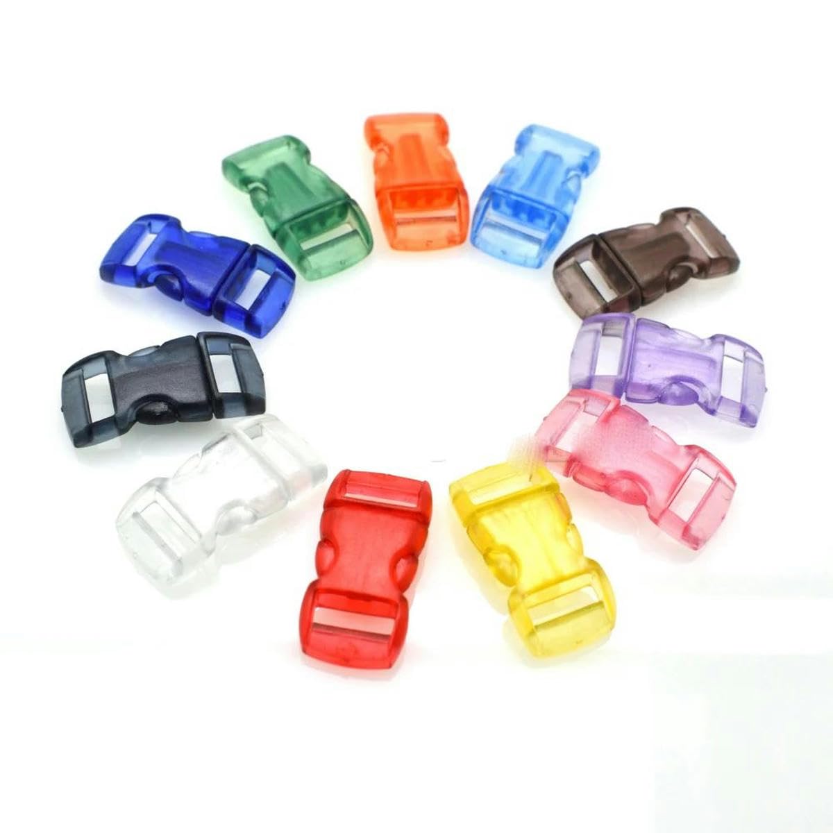 3/8"(10 mm) Jelly Clear Bunte gebogene Mini-Schnallen mit seitlicher Entriegelung für Paracord-Armbänder/Katzenhalsbänder - 1000 Stück - Hellblau