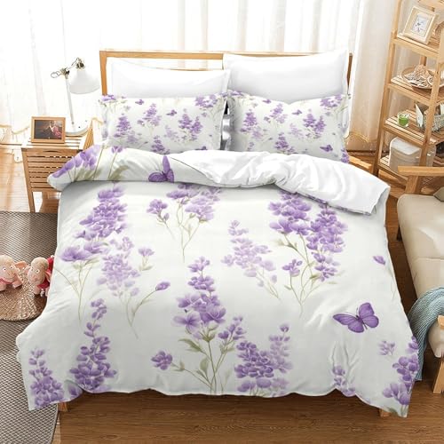 Housse de couette lavande hypoallergénique en microfibre douce