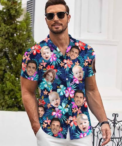 Custom Hawaiian Shirt W/Face for Men Personalized Funny Button Down Hawaiian Shirts w/Photo Tropical Beach Shirts4