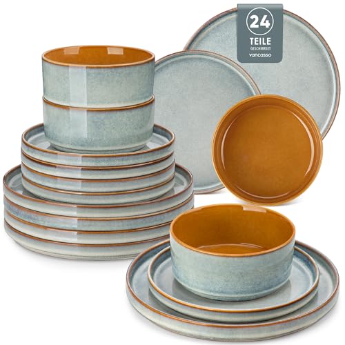 Geschirrset 8 Personen, vancasso ONION 24-tlg Hochwertiges Steingut...