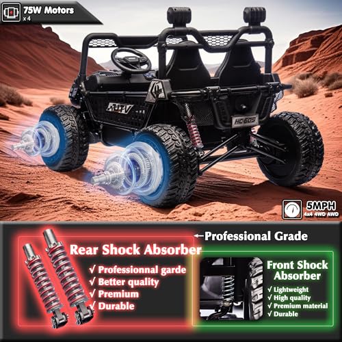 sopbost Premium 24V 2 Seater XXL Kids UTV Ride On Car with Remote Control 4WD Off Road Electric Vehicle Ride On Toy Car with EVA Tires Wheels, Metal Frame, Bluetooth (Black) - Image 5