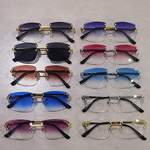 Image of Gradient Lens Metal Sunglasses Rimless Square Blue UV400 Brown Women Frameless