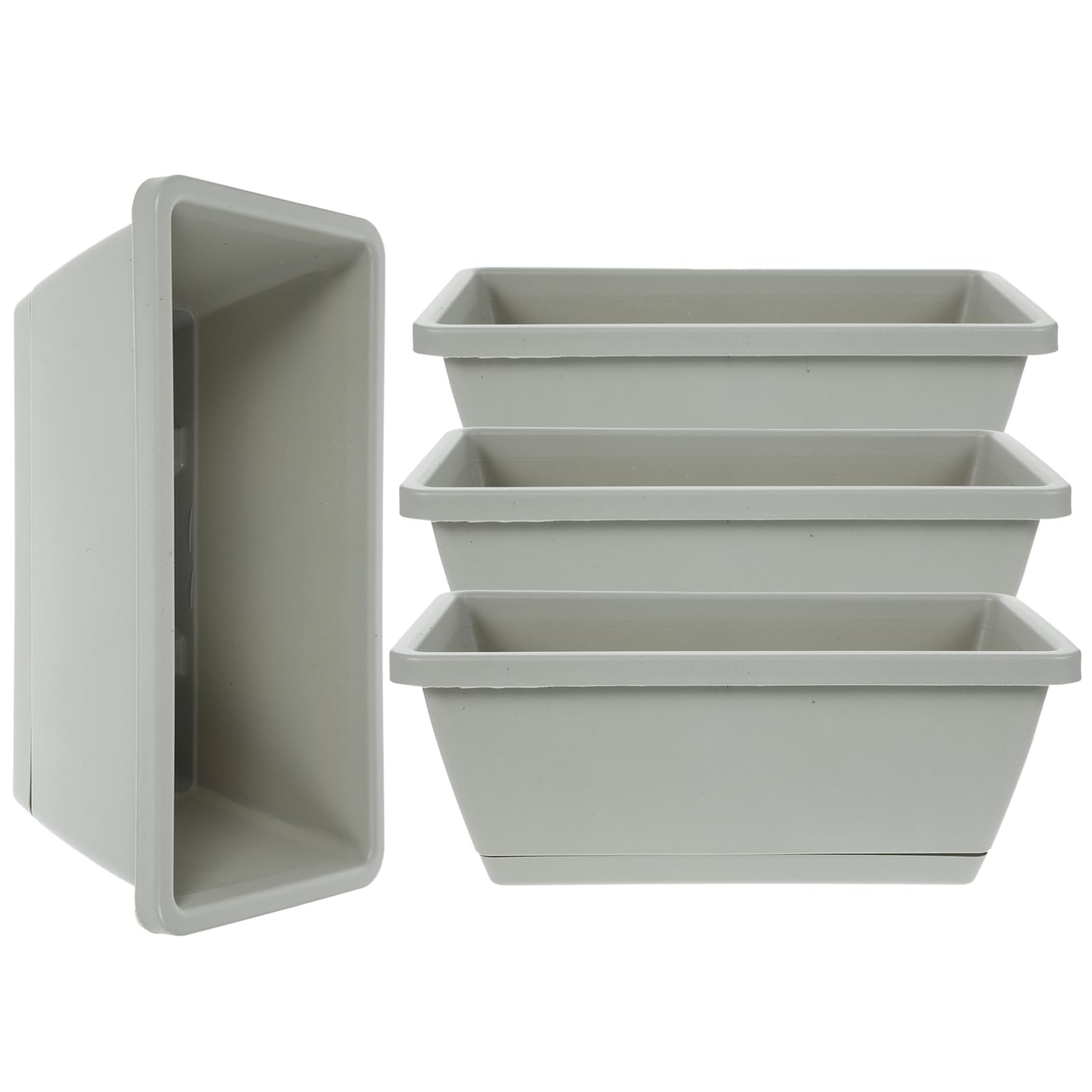 4 Stück Kunststoff Blumentopf Rechteckig Grau Kleiner Bonsai Pflanztopf Mit Abtropfschale Pflanzkübel Für Balkon Und Garten Wetterbeständig Und Langlebig