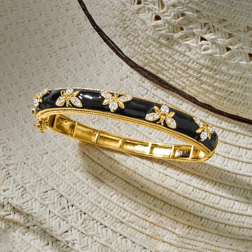 Ross-Simons 1.40 ct. t.w. White Topaz and Black Enamel Bumblebee Bangle Bracelet in 18kt Gold Over Sterling4