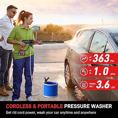 Gardenjoy Cordless Power Pressure Washer - 21V Electric Washer With 3.0Ah Battery Powered 6-In-1 Nozzle Max 363 Psi 1.0 Gpm, Portable Power Cleaner For Car Fence Floor Wall Cleaning & Garden Watering #TOP1