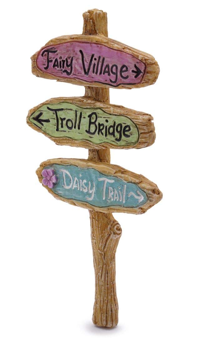 Marshall Home and Garden Fairy Village Sign Post Natural Brown 5 x 2 Resin Stone Collectible Figurine