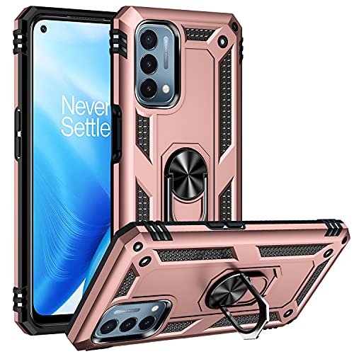 Military Grade Drop Impact For Oneplus Nord N200 5G Case Oneplus Nord N200 Case Metal Rotating Ring Kickstand Holder Armor Heavy Duty Shockproof For Oneplus Nord N200 5G Phone Case (Rose Gold) #TOP23