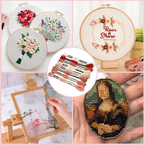 Image of 8 Skeins 6 Strands Dark Red Embroidery Floss Friendship Bracelet String Threads Variegated Gradient Color Needlepoint Cross Stitch Yarn Thread for Sewing Bracelet Making Cross Stitch Crafts