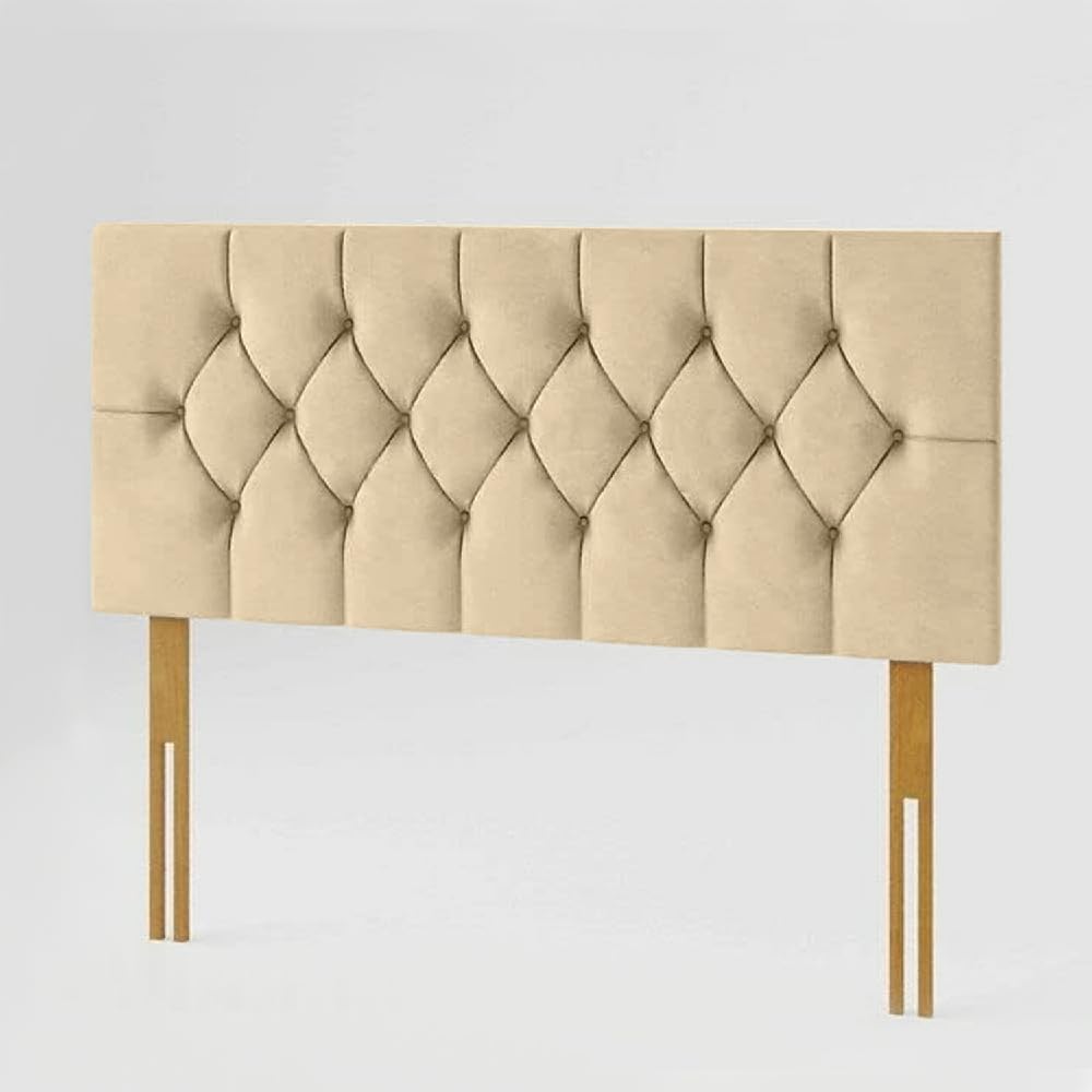 YORKSHIRE HOMEWARE Chesterfield Headboard in Plush Velvet Fabric | Headboards with Matching Buttons | Bed Bedroom Decor Hotel Furniture (Mink, 5ft King)
