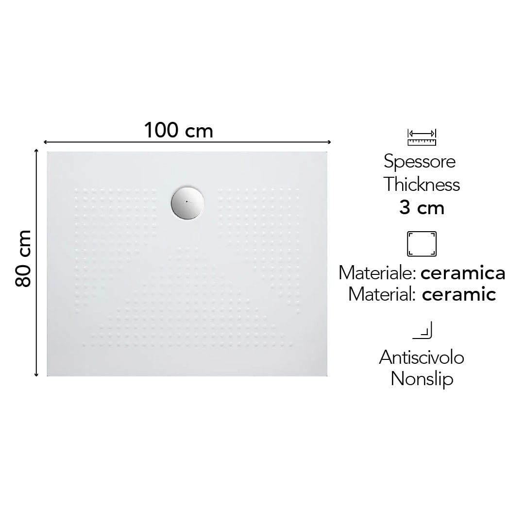 Kiamami Valentina - Plato de Ducha 100x80 en cerámica Blanca Fina de 3cm