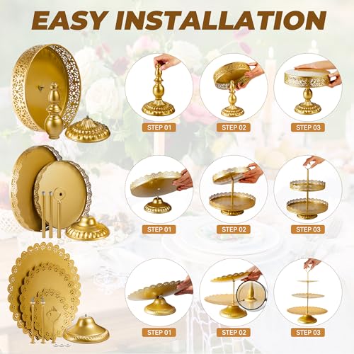 Gold Cake Stand Metal Dessert Table Display Set Tiered Cupcake Holder Fruit Candy Donut Plate Serving Tower Tray Platter (Gold) - Image 5