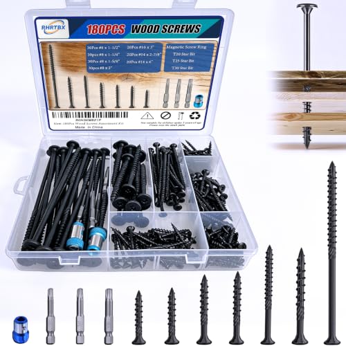 Kit de tornillos para madera de 180 piezas, tornillos para terraza con recubrimiento exterior epóxico, resistentes a la oxidación miniatura 1