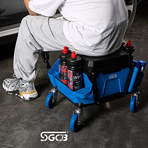 SGCB Mechanics Stool with Wheels Heavy Duty Roller Creeper Seat with Tool Storage Drawer and Soft Rubber Cushion for Garage Auto Detailing - 330 Lbs Load Bear - Image 6