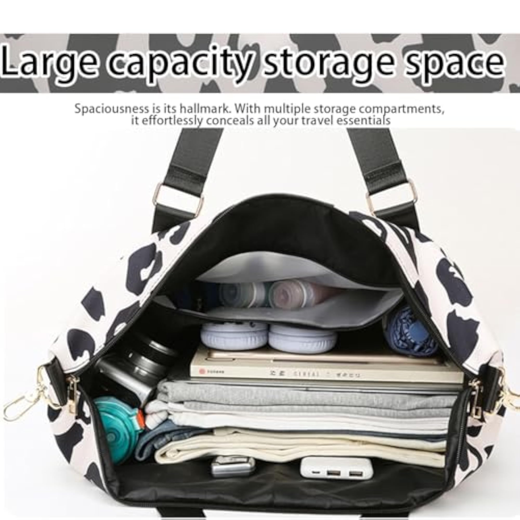 Large Capacity Cow Print Duffle Bag for Women