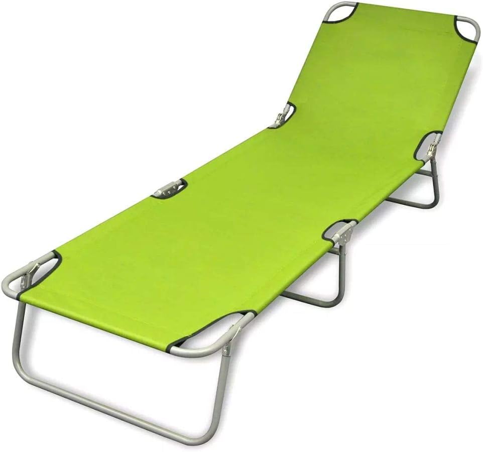 Folding Sun Lounger .Adjustable Outside Patio Sunlounger.Outdoor Garden Lounge Chair Powder-Coated Steel Apple Green
