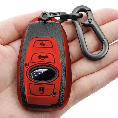 Kirsnda for Subaru Key fob Cover case with Keychain Texture Soft TPU Key case/Skin 4-Buttons fit BRZ Legacy Outback Ascent Crosstrek Forester WRX Remote Key Vehicle Accessories(Red)