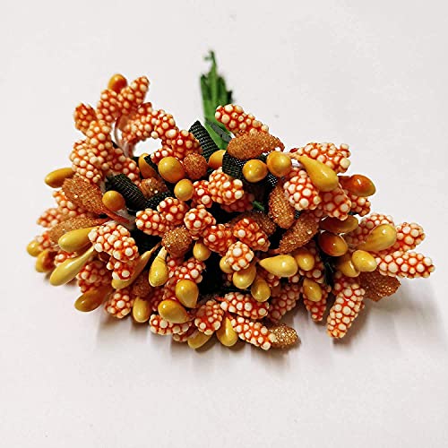 Image of Prokart Premium Pollen Flowers for Hair Accessories, Tiara Making, Jewelry Making and Dress Decoration | 12 Bunch of 12 Pollens Each | (Pack of 144 Pcs) (Orange)