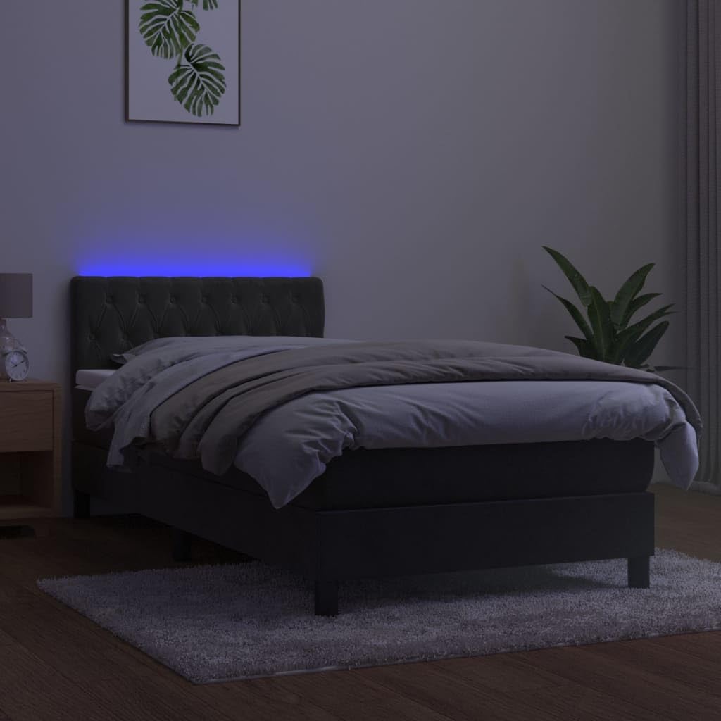 IKAYAA Boxspringbett mit Matratze 100 x 200 Bett mit LED Beleuchtung & Topper Boxspringbett 100 x 200 cm Bett mit Matratze und Lattenrost Bett komplett mit Kopfteil Samt-Dunkelgrau-100 x 200 cm