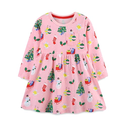 Toddler Girls Long Sleeve Dress Fall Winter Casual Cartoon Applique Party Knitted Cotton Shirt Dress