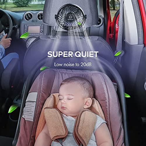 Retractable Portable Car Fans With 4 Speeds For Headrest And Rear Seat, Small Cooling Vehicle Air Fan, Quiet Operation, Rechargeable, Battery Operated,360 Degree Rotatable Usb Fan For Baby, Puppy, Suv #TOP2