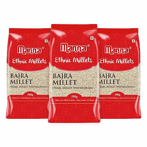 Image of Manna 100% Whole Grain Bajra Pearl Millet Natural Grains Sajje Kambu Pindi Sajjalu Bajri 1.5Kg (500g (Pack of 3))