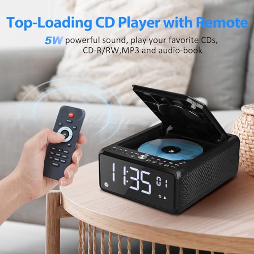 Gelielim CD Player Alarm Clock Radio Boombox with Remote, Bluetooth CD Players for Home, 10W Fast Wireless Charging,FM Radio CD Player, Support AUX/USB/Timer/Dimmer/Auto Time Setting, Large LCD