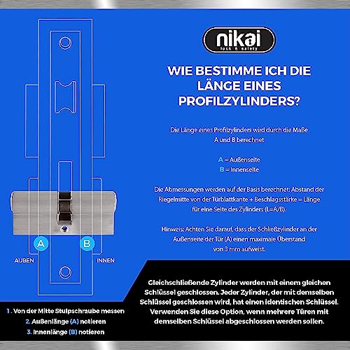 6-Stiftiger Knaufzylinder Türzylinder 45/45 - Zylinderschloss 90mm mit Knauf 20mm 5 Schlüssel 2...