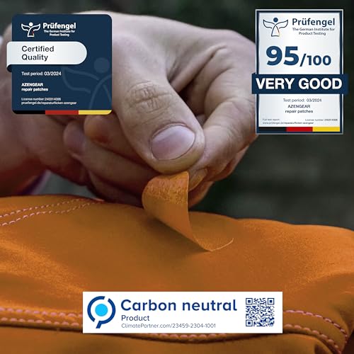 aZengear Repair Patches for Jackets, Tent, Shoe Toe, Air Mattress, Inflatables, PVC Gear - Waterproof, Self-Adhesive, Tear-Cold-Heat-Resistant, Down Puffer Coat (11 Pcs, Gold Orange)