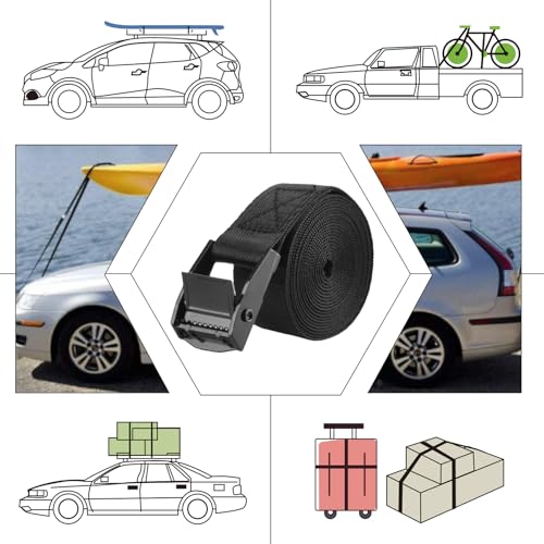 Image of TRIWONDER Cinch Tie Down Straps Cam Buckle Lashing Strap Nylon Small Ratchet Heavy Duty Belts for Packing Cargo Battery Bike Car Roof Rack Kayak Truck (Black - 2 Packs, 6.56 FT)