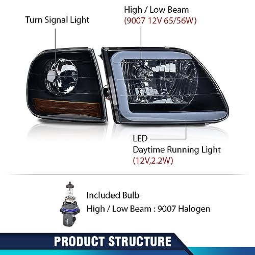 Image of PIT66 Headlights Assembly Pair LED DRL Fit 1997-2003 Ford F150, 98-99 F250