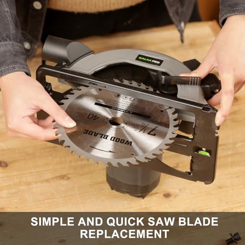 Galax Pro 1400W Sierra Circular,6000Rpm Sierra Circular Manual Con GuíA LáSer,Corte MáXimo:62Mm(90°) Y 48Mm(45°),2 Hojas De Sierra 185Mm(24T&40T) Para Corte De Madera/PláStico - 5