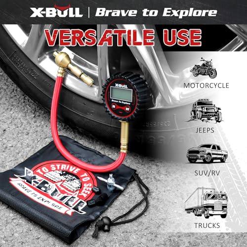 Image of X-BULL 4x4 Digital Tire Pressure Gauge-250 PSI with Braided Hose, Rapid Air Down Tire Deflator-Best Offroad Accessories for Jeep, Truck or ATV