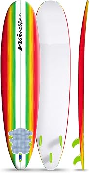Wavestorm 8ft Surfboard // Foam Wax Free Soft Top Longboard for Adults and Kids of All Levels of Surfing, Multicolor