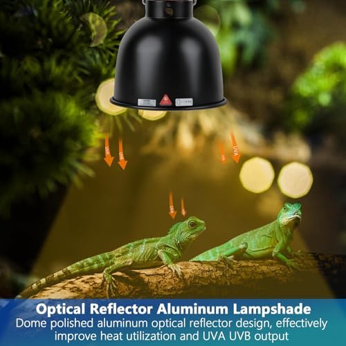 REPTI HOME Reptile Light Fixture - 5.5inch Deep Dome Heat Lamp Fixture, UVB Heat Basking Lamp Fixture for Amphibian Reptile Terrariums - 3