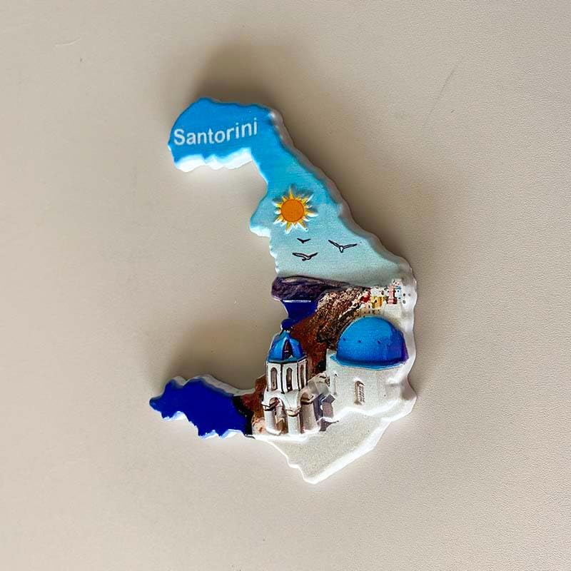 Imán decorativo de resina Santorini Island 4x2 pulgadas miniatura 3
