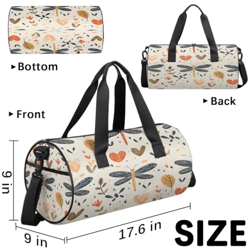 Dragonfly Heart Travel Gym Bag Waterproof Sport Dance Bag for Women Men Portable Gymnastics Duffel Bags Canvas Tote Carry on Handbag for Workout Overnight Weekender3