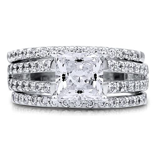 Berricle Sterling Silver Solitaire Wedding Engagement Rings 2 Carat Princess Cut Cubic Zirconia Cz Statement Split Shank Ring Set For Women, Rhodium Plated Size 7 #TOP1