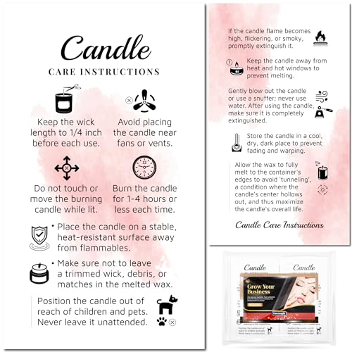 Havongki - 200 pack - Premium Handmade Candle Care Instruction Cards Pink White 2x3.5 in, Small Business | Soy Bees Wax Melt, Candle Makers, Making Supplies Kit Set, Containers, Jars, Package
