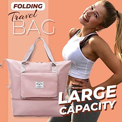 Large Capacity Folding Travel Bag, Foldable Travel Duffel Bag, Dry and Wet Separation Sports Portable Shoulder Bag, Travel Lightweight Waterproof Carry Luggage Bag(fuchsia)