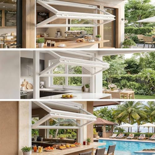 Ventana corredera vertical de aluminio con mango de bloqueo y servicio 4
