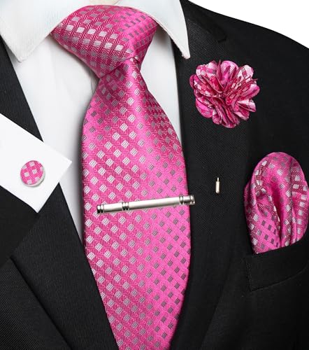 Image of JEMYGINS Mens Tie and Pocket Square,Lapel Pin,Cufflinks,Tie Clip Sets with Gift Box 5PCS