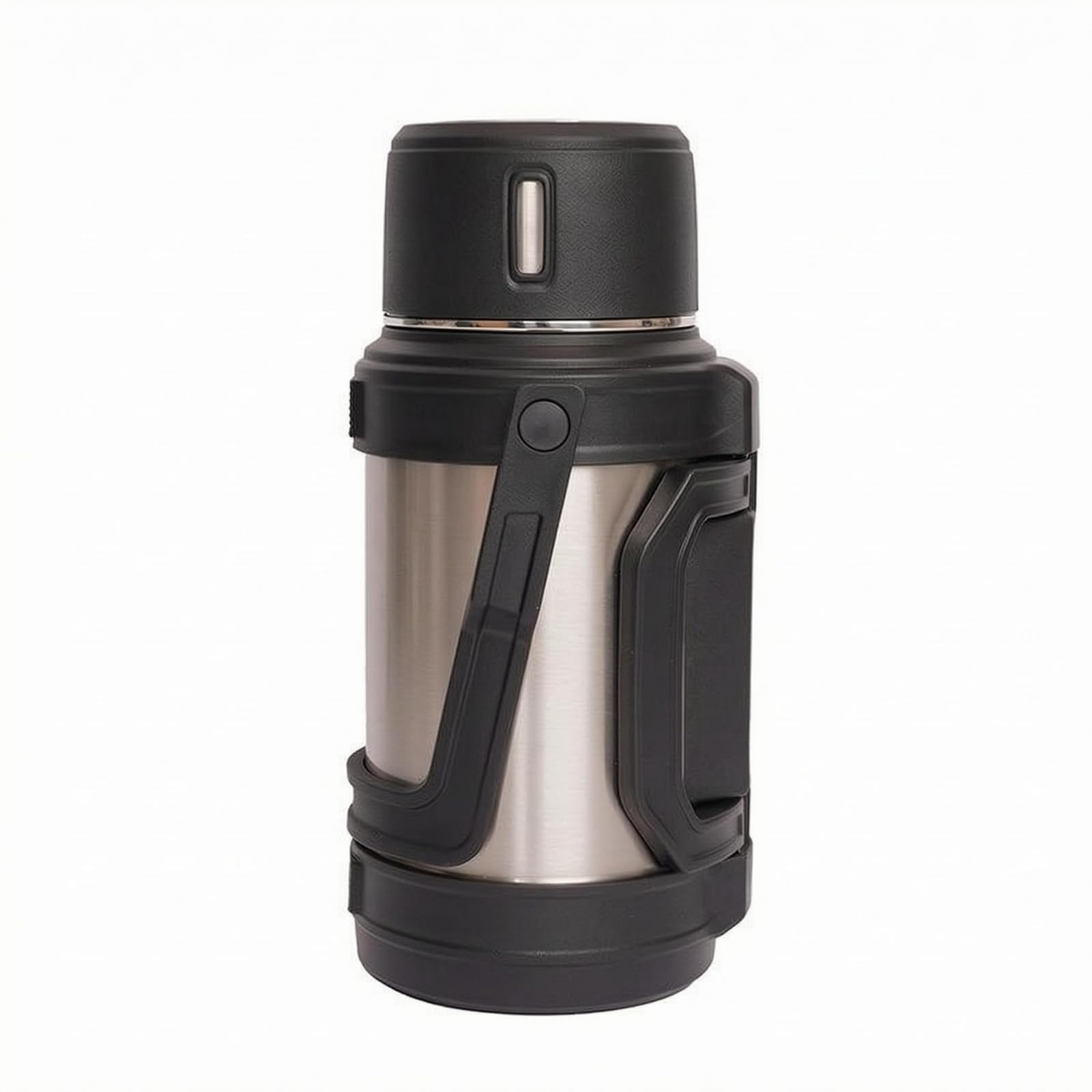 Milageto Borraccia Termica Maniglia Laterale Coperchio Nero Borraccia Termica Acciaio Inox Mantiene Caldo e Freddo Contenitore Isolato, Acciaio Inossidabile, 2 L