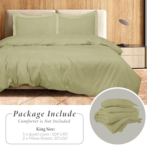 Image of ROYALE LINENS Sage Green Duvet Cover King Size - 3 Piece Bedding Comforter Covers - Zipper Closure - 1 King Duvet Cover 104x90 inches and 2 Pillow Shams - No Comforter Included