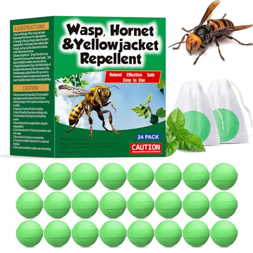 24 Pack Bee and Wasp Repellent Wasp Repellent Balls Natural Peppermint Oil Repels Bee Yellow Jacket Hornet Wasp Indoor Outdoor Patio Garden Yard Pet and Family Safe