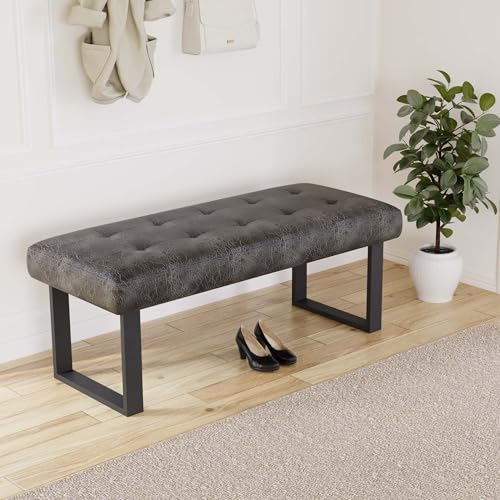 Image of JIEXI 45.3 inch Button Tufted PU Leather Bench Footstool with Metal Legs
