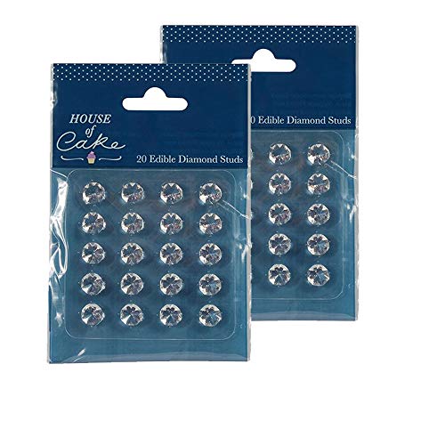 10mm (2pack 20 ) Jelly Diamond House of Cake Mini Edible Jelly Diamond Studs - Clear 2 Packs (20 pcs/Pack ) -Each Stud is 10mm Across